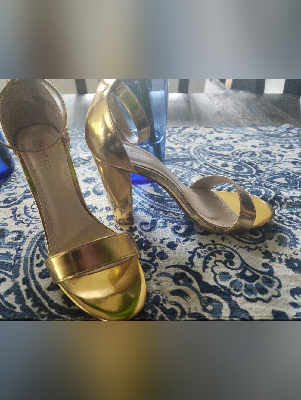Metallic Gold Women's Block Heel Sandals, Sz 9